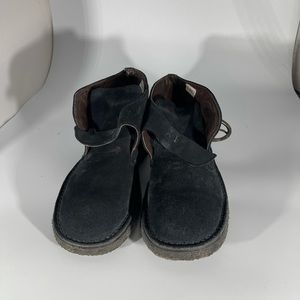 Steeple Gate dark blue suede ankle boots with buckle.